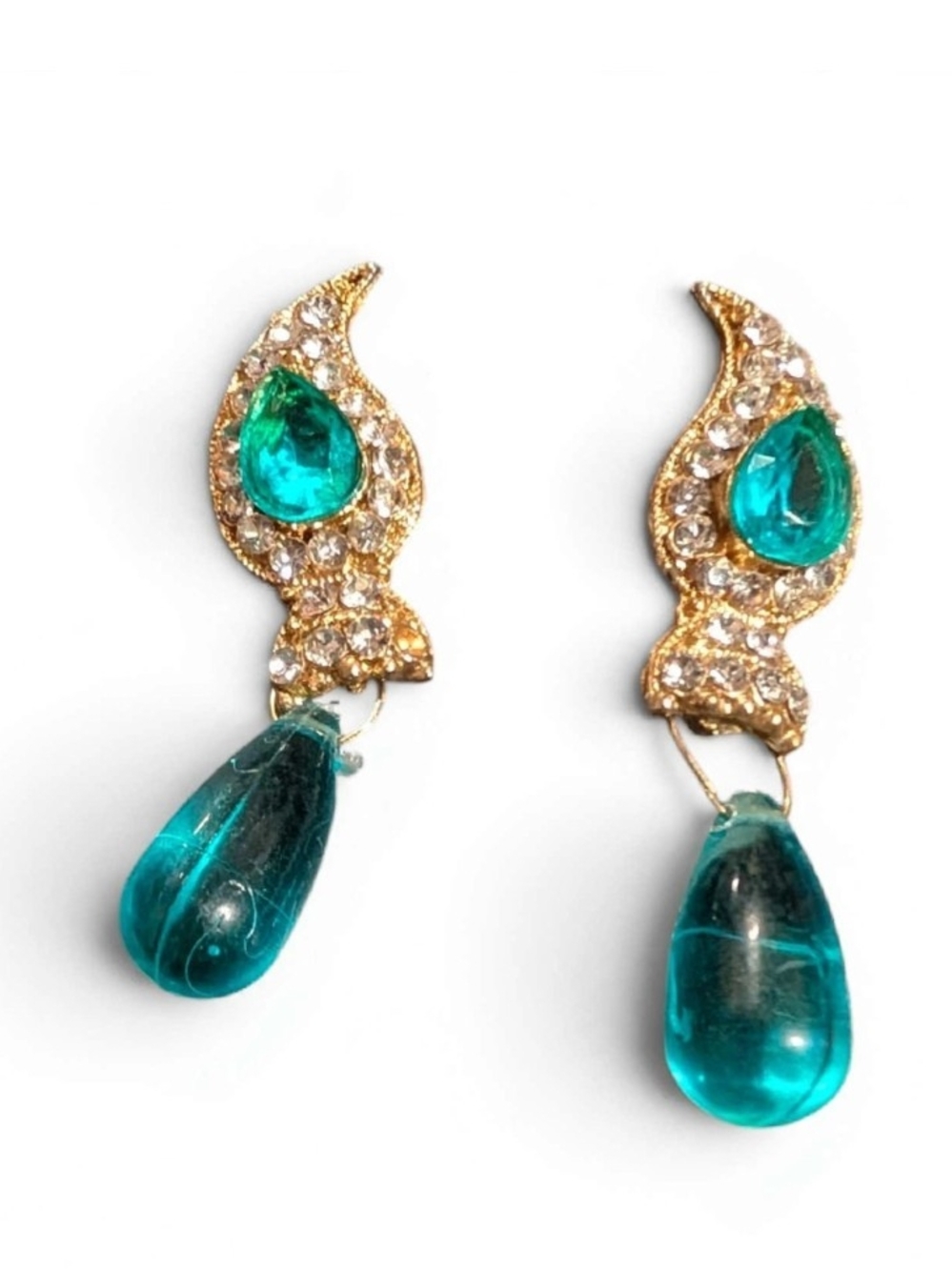 Gold-Tone Teardrop Emerald Green Drop Earrings
